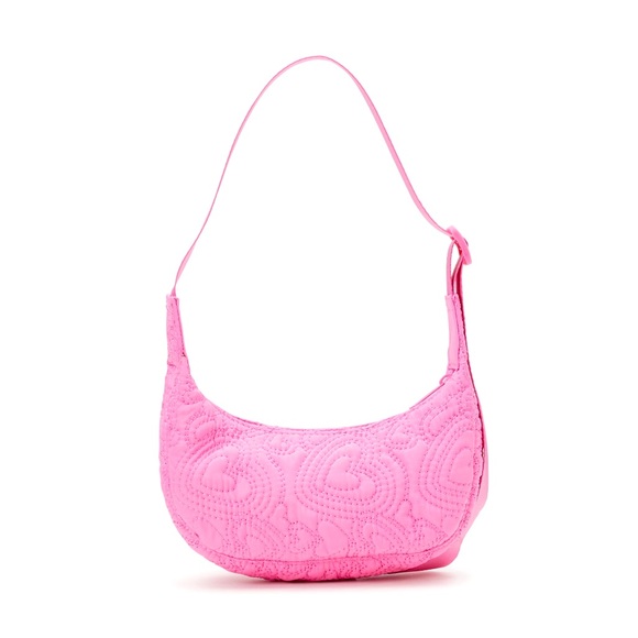 No Boundaries Handbags - Women's Hands Free Embroidered Heart Mini Hobo Handbag, Petal Pink